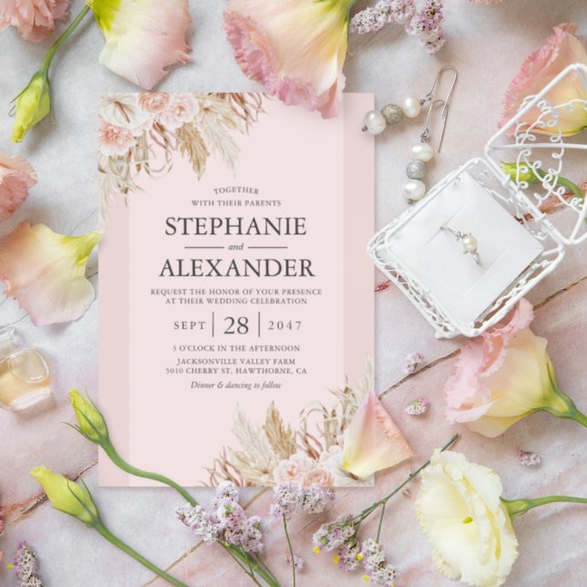 Convites Pampas Grass Floral Pink Invitation (Criador carregado)