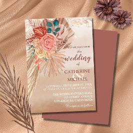 Convites Pampas Grass Floral Terracotta Boho Casamento Chic