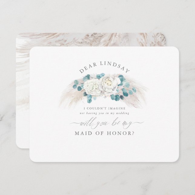 Convites Pampas Grass Greenery Bridesmaid Proposta (Frente/Verso)