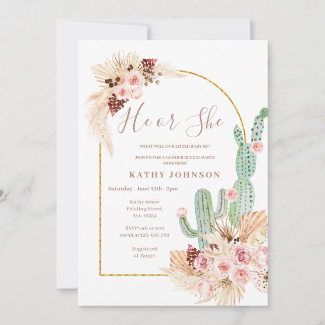 Convites Pampas Grass Mexicano Fiesta Gender Reveite Convit (Frente)