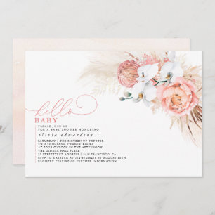 Convites Pampas Grass Pink Hello Baby Chá