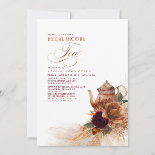 Convites Pampas Grass Rust Terracotta Tea Chá de panela