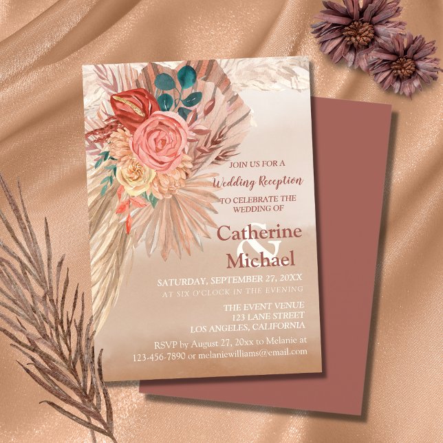 Convites Pampas Grass Terracotta Boho Recepção de casamento (Criador carregado)