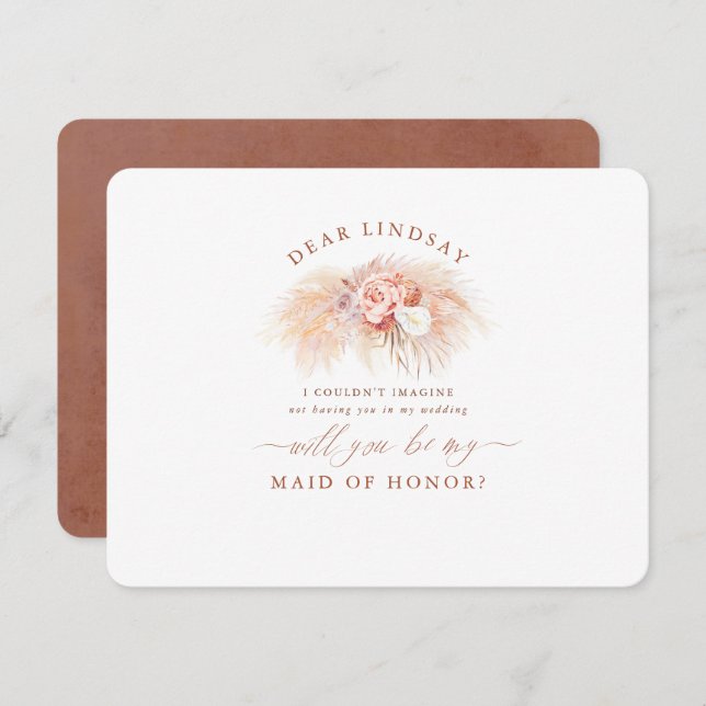 Convites Pampas Grass Terracotta Bridesmaid Proposta (Frente/Verso)