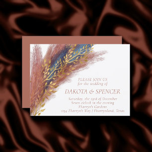 Convites Pampas Grass Terracotta Paprika Blue Wildflower