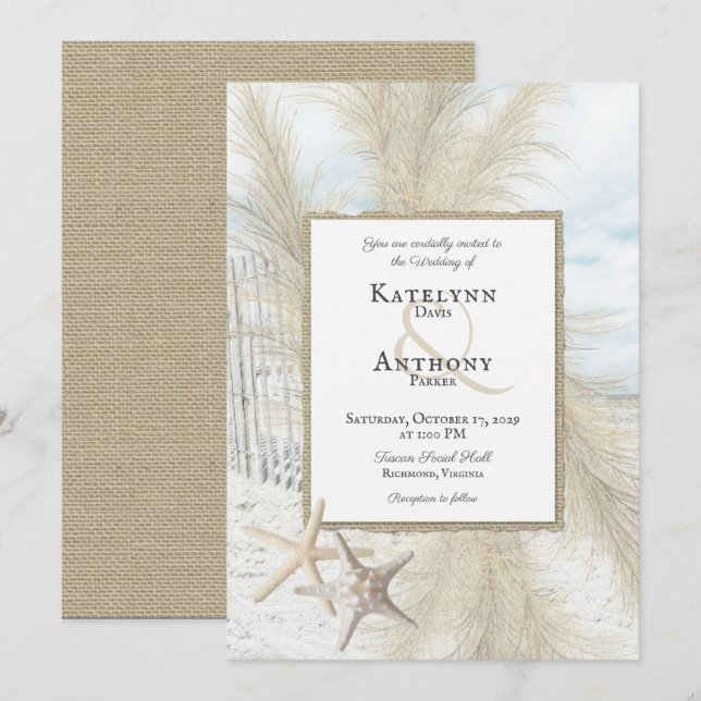 Convites Pampas Grass Vintage Beach Invitation (Frente/Verso)
