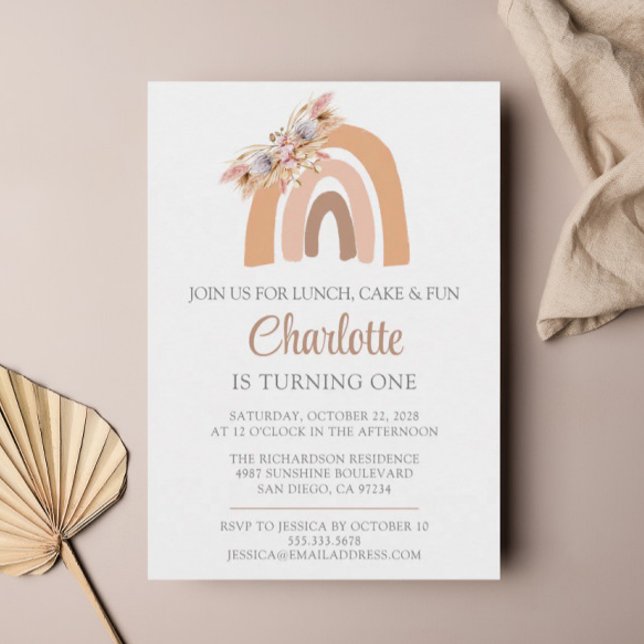 Convites Pampas Grass Watercolor Rainbow Primeiro Aniversár (Criador carregado)