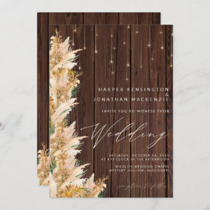 Convites Pampas Grass Wood Twinkle Luzes Boho Casamento