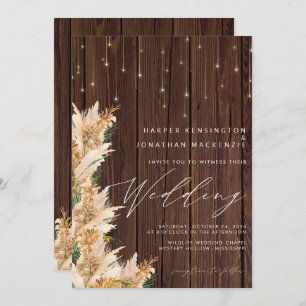 Convites Pampas Grass Wood Twinkle Luzes Boho Casamento