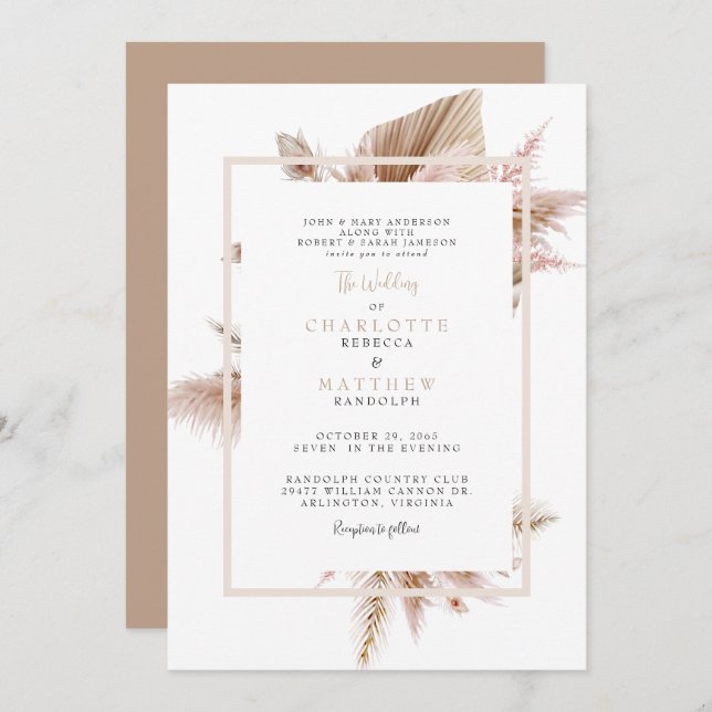 Convites Pampas Neutral Wedding (Frente/Verso)
