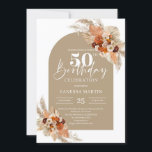 Convites Pampas terracotta beige do arco tropical<br><div class="desc">Esta impressionante design moderna de tendências é perfeita para todos os eventos de estilo boho ou tropical. Design apresenta-se a aquarela pintada manualmente pampas erva-de-erva-pintada mistura de folhas secas de palma misturadas flores de terracota e rosas de laranja queimados e flores misturadas de burgundy rosas misturados de tons de ferrugem...</div>