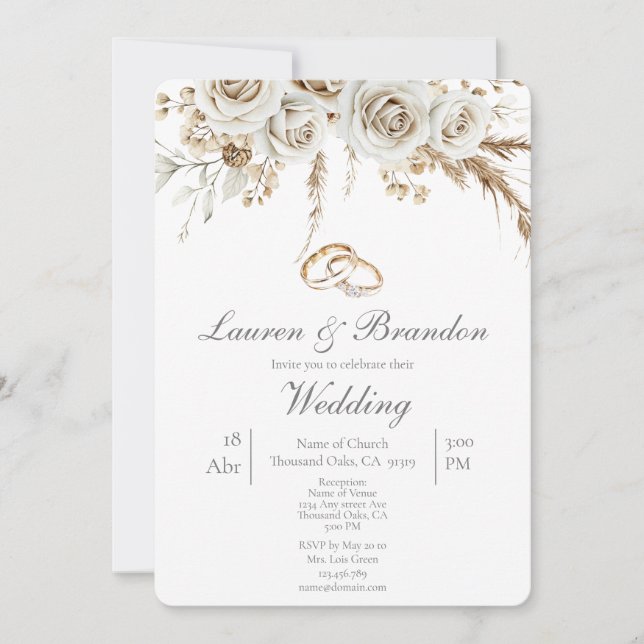 Convites Pampas white boho Wedding invitation (Frente)