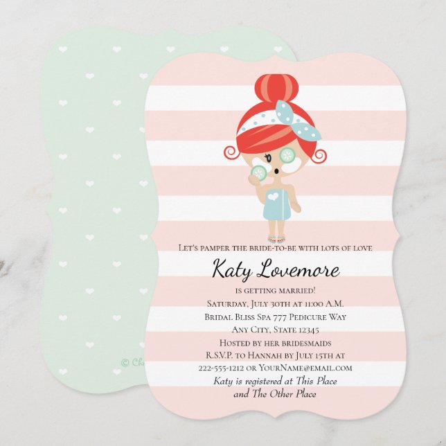 Convites Pamper o Redhead dos chás de panela da noiva (Frente/Verso)