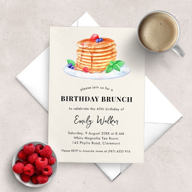 Convites Pancake Birthday Brunch Party (birthday brunch party invitation with a watercolor illustration of a stack of pancakes with honey)