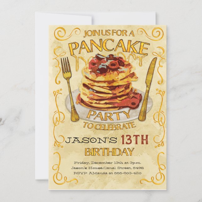 Convites Pancake Party Invitation, Birthday Party  (Frente)