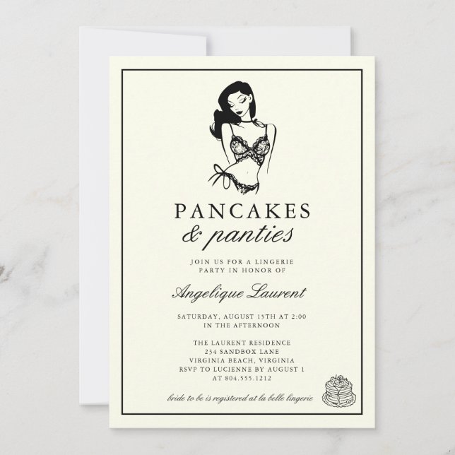 Convites Pancakes and Panties Lingerie Bridal Shower  (Frente)
