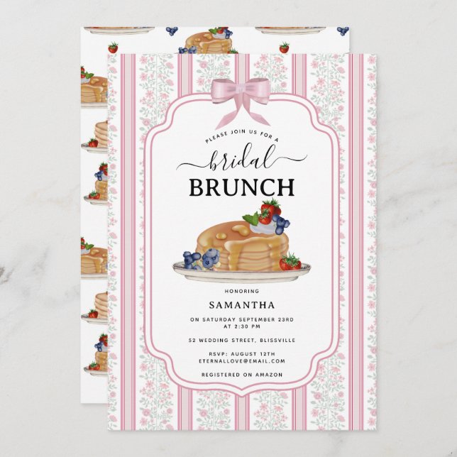 Convites Pancakes Brunch Pink Botanical Bridal Shower (Frente/Verso)