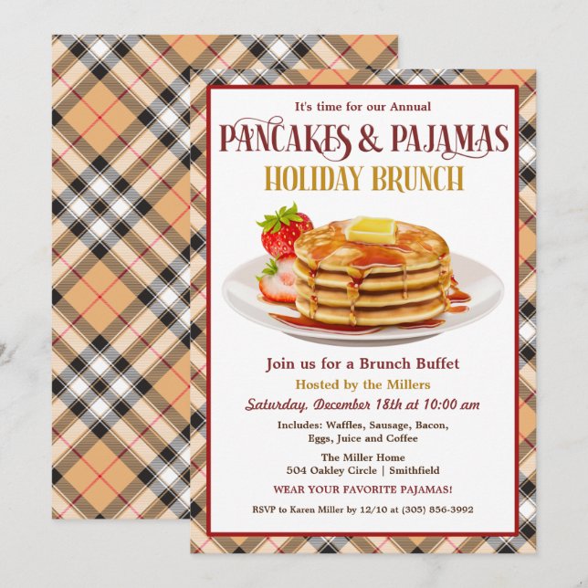 Convites Pancakes e Pajamas Holiday Brunch (Frente/Verso)