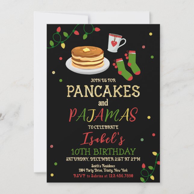 Convites Pancakes e pijamas Aniversário de Natal (Frente)
