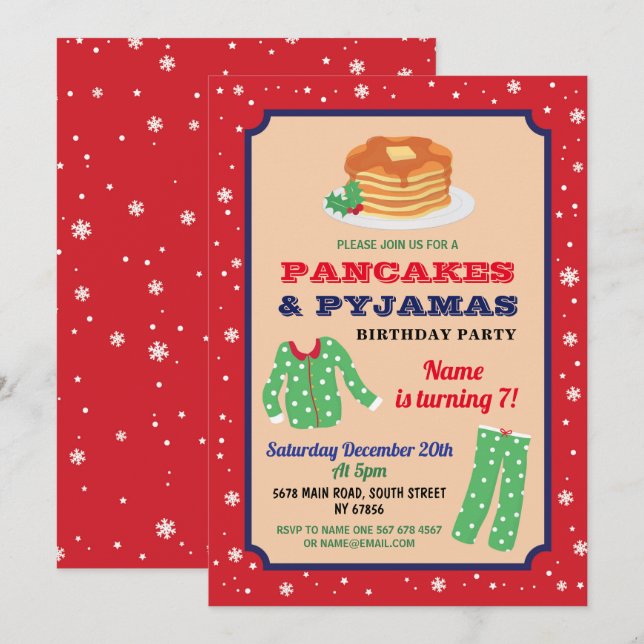 Convites Pancakes e pijamas festa de aniversário de Natal a (Frente/Verso)