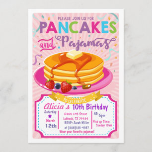 Convites Pancakes Pajamas Birthday convidam garota para fes