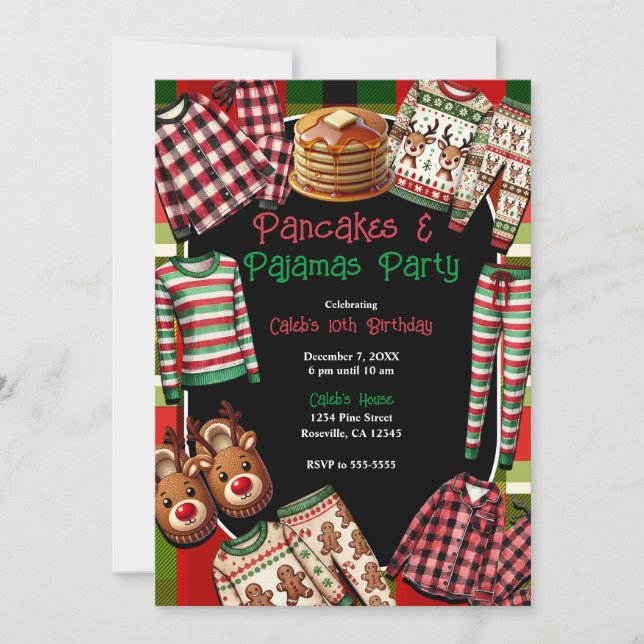 Convites Pancakes & Pajamas Festa de Natal de PJ's Aniversá (Frente)