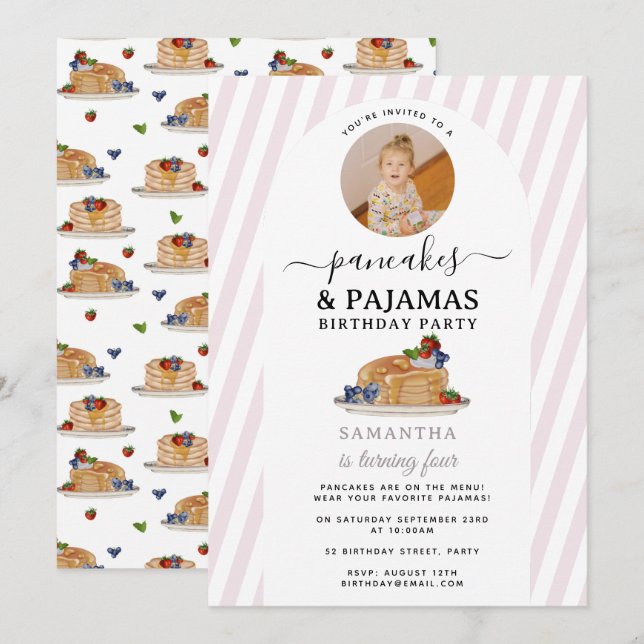 Convites Pancakes Pajamas PJ's Girl Kids Birthday Photo (Frente/Verso)