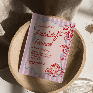 Convites Pancakes Rosa Rosa-Rosa Brancos Aniversário Brunch