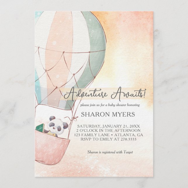 Convites Panda Adventure Awaits Baby Shower (Frente)