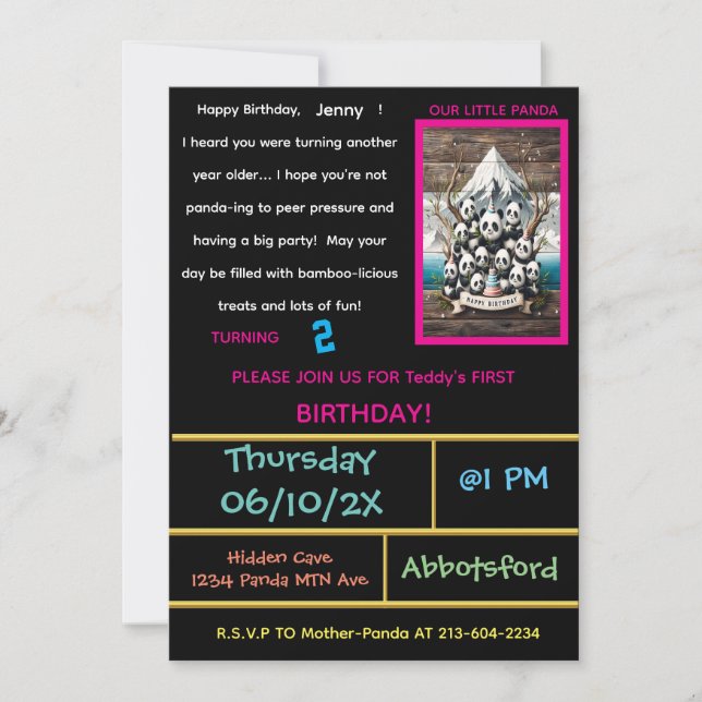 Convites Panda Adventure: Festa de aniversário! (Frente)