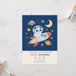 Convites Panda Astronauta laranja e azul