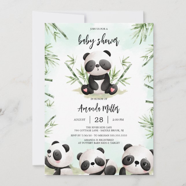 Convites Panda Baby Shower Invitation (Frente)
