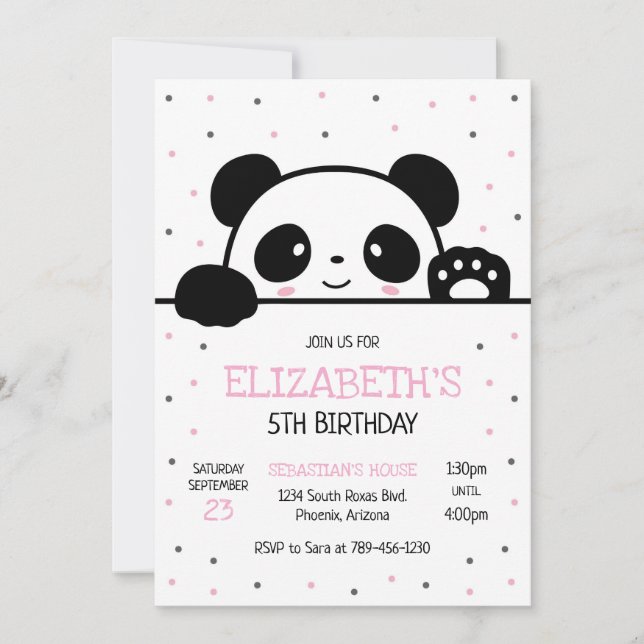 Convites Panda Bear Birthday Party Invitation (Frente)