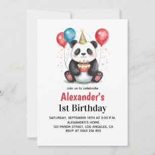 Convites Panda bonita com balões e primeiro aniversario de 