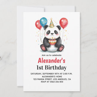 Convites Panda bonita com balões e primeiro aniversario de