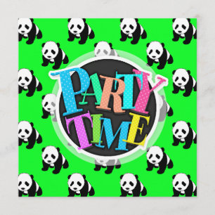 Convites Panda Bonita; Neon Verde, Preto e Branco