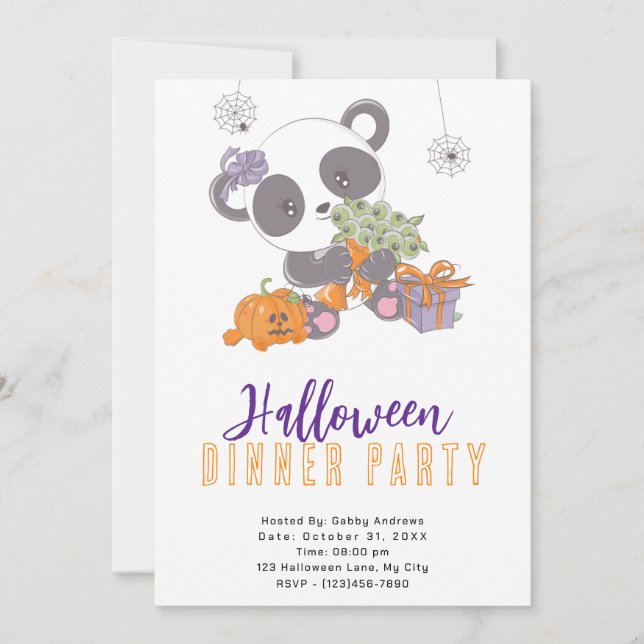 Convites Panda com Buquê de Olhos de Halloween Jantar Festa (Frente)