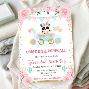 Convites Panda Flores Rosa Aquarela Aniversário Infantil