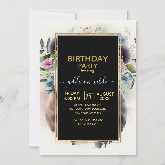 Convites Panda Flowers Watercolor                           (Frente)