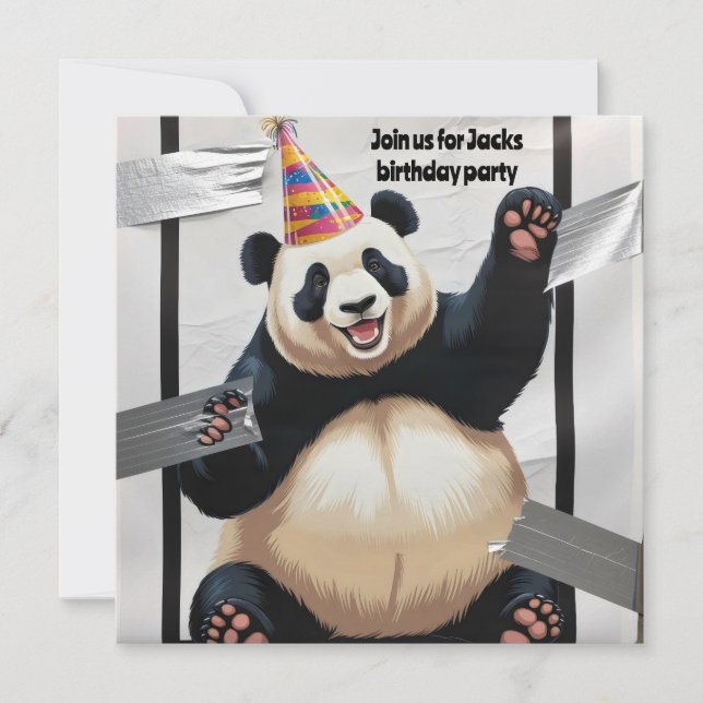 Convites Panda gigante sentado vestindo chapéu de aniversár (Frente)