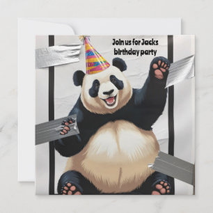 Convites Panda gigante sentado vestindo chapéu de aniversár