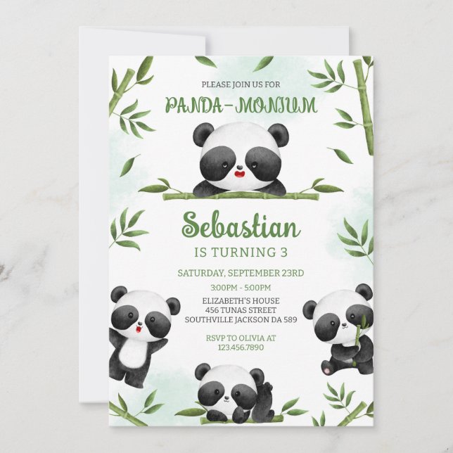 Convites Panda-monium Panda Birthday (Frente)