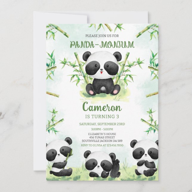 Convites Panda-monium Panda Birthday Invitation (Frente)