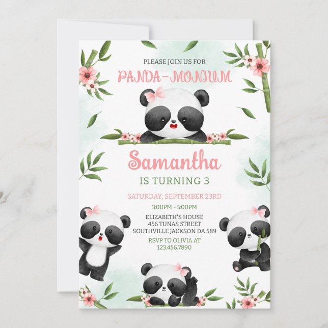 Convites Panda-monium Panda Birthday Invitation (Frente)