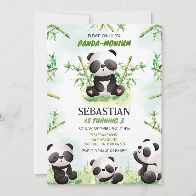 Convites Panda Panda-monium Birthday Invitation (Frente)