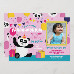 Convites Panda Party Birthday Panda-monium Photo Pink