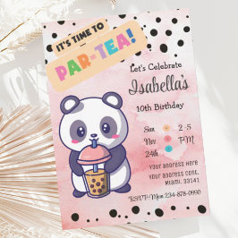 Convites Panda Rosa Bonita Boba Tea Aniversário