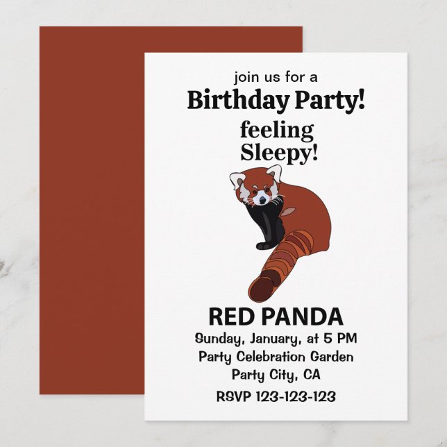 Convites Panda Vermelho se Sentindo Sonolento Aniversário D (Frente/Verso)