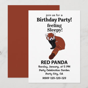 Convites Panda Vermelho se Sentindo Sonolento Aniversário D