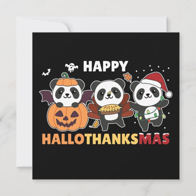 Convites Pandas Felizes do Hallothanksmas Natal Panda Convi (Frente)